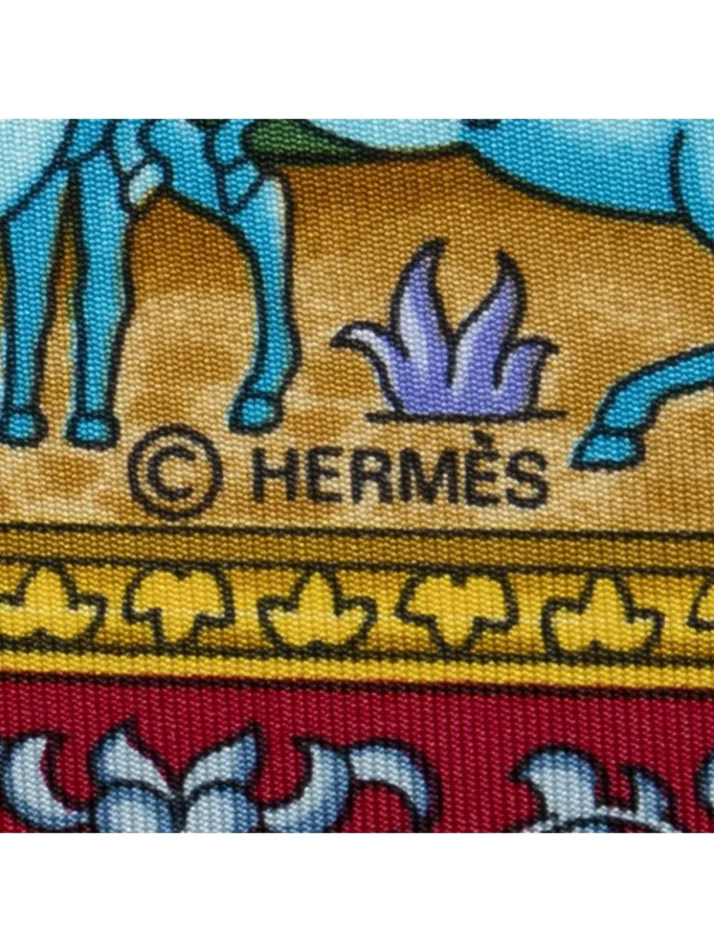 Hermes Scarf Navy Red 100% Gold Twill Silk